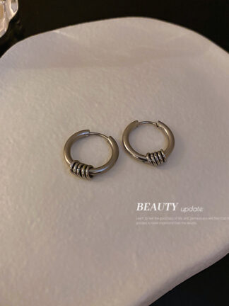 Купить Korean Titanium Steel Simple Geometric Earrings Ins Niche Design Ring Ear Clip Instafamous Metal Frosty Style Earrings