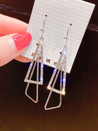 Купить European and American Fashion Exaggerated Rhinestone Zircon Earrings Womens Geometric Triangle Long Earrings Temperamental Fashionmonger Ear