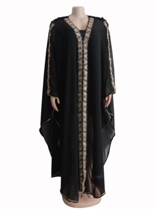 Купить 2 Pieces Sets Turkey Abaya Muslim Dress Women Chiffon Hooded Moroccan Kaftan Evening Dresses Pakistan Islamic Hijab Vestidos