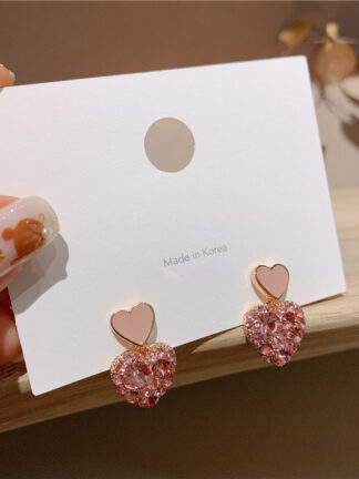 Купить 925 Silver Needle Girlish Heart Love Pink Heart-Shaped Stud Earrings Korean Simple Earrings Eardrops Internet Celebrity Sweet eardrop Women