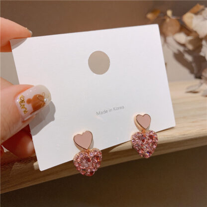 Купить 925 Silver Needle Girlish Heart Love Pink Heart-Shaped Stud Earrings Korean Simple Earrings Eardrops Internet Celebrity Sweet eardrop Women