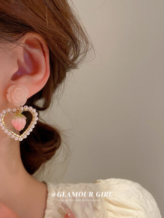 Купить Silver Needle Flower Pearl Hearth-Shaped Earrings Spring Simple Cute eardrop Sweet Girl Women