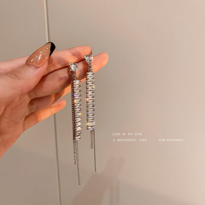 Купить 925 Silver Needle Zircon Diamond-Studded Tassel Earrings European and American Temperament Long Fashion Earrings Personality Sweet Cool Ear