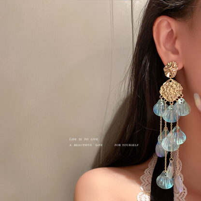 Купить 925 Silver Needle Geometric Shell Tassel Earrings European and American Exaggerated Long eardrop Artistic Style Fashion and Personalized Ea