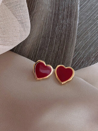 Купить 925 Silver Needle Romantic French Red Heart Colored Glaze Earrings Ins Internet Influencer Street Snap Earrings Sweet Vitality Girl eardrop