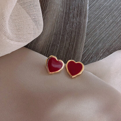 Купить 925 Silver Needle Romantic French Red Heart Colored Glaze Earrings Ins Internet Influencer Street Snap Earrings Sweet Vitality Girl eardrop