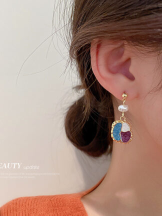 Купить Silver Needle Korean Diamond Exaggerated Geometry Semi-Circle Fashion Retro Stud Earrings Simple Dripping eardrop for Women