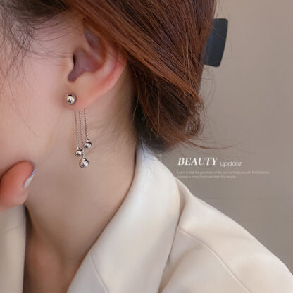 Купить 925 Silver Needle Metal round Beads Tassel Earrings Ins Minority Simple Design Ear Studs Korean Refined Wild Earrings