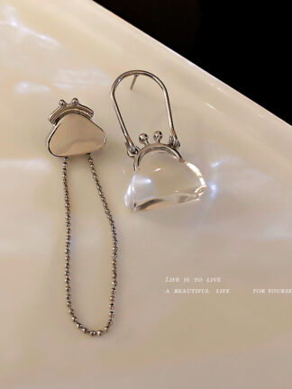 Купить 925 Silver Needle Asymmetric Tassel Bag Earrings Female Korean Niche Design Earrings Artistic Style Simple eardrop