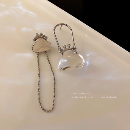 Купить 925 Silver Needle Asymmetric Tassel Bag Earrings Female Korean Niche Design Earrings Artistic Style Simple eardrop