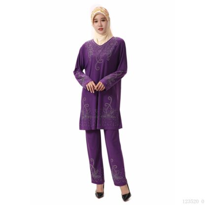 Купить Ramadan Muslim Abaya 2 Piece Set Women Prayer Garment Suits Sequins Long Shirts and Pant Islamic Clothing Moroccan Kaftan Dress
