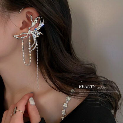 Купить Diamond Butterfly Tassel Ear Hanging One-Piece Ins Metal Cold Style Stud Earrings Unique Design Stud eardrop