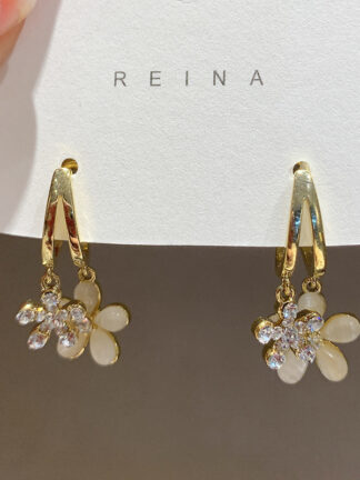 Купить Real Gold Electroplated Silver Stud Rhinestone-Encrusted Flower Earrings Korean Design Temperament Ear Stud Earring Spring Classic Style