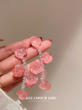 Купить Silver Needle Rose Flower Acrylic Crystal Earrings Design Fashion New Earrings Pastoral Style Special-Interest eardrop Women