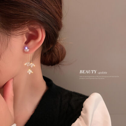 Купить Gold Plated 925 Silver Needle Zircon Leaf Tassel Earrings Korean Ins Super Fairy Girl Earrings Graceful eardrop Women