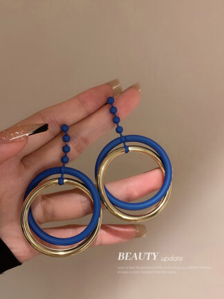 Купить 925 Silver Needle Paint Circle Ring Earrings European and American Exaggerated Fashion Net Red Style Earrings Sweet Cool Trendy eardrop for