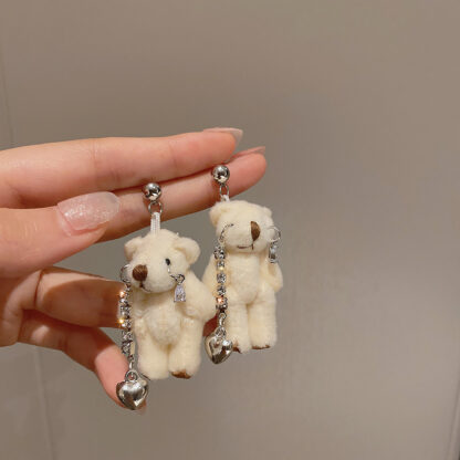 Купить 925 Silver Stud Rhinestone-Encrusted Zircon Plush Bear Love Heart Earrings Korean Personality Creative Drop Earrings Girl Exaggerated Earrin