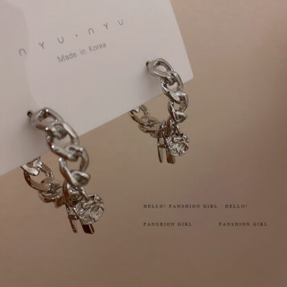 Купить 925 Silver Needle Chain Cross Wafer Pendant C- Shaped Earrings Korean Elegance Retro Fashion Ear Ring Eardrop Earring