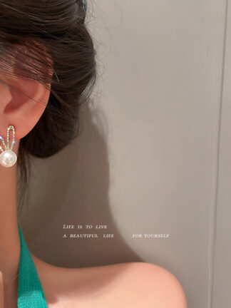 Купить 925 Silver Needle Pearl Diamond Ear Stud Earrings Korean Rabbit Cute Sweet and Small Girlfriends eardropfor Women