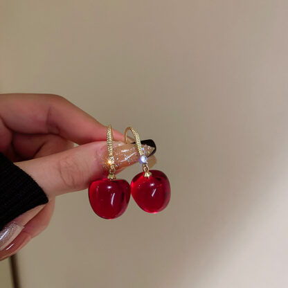 Купить Cherry Crystal Diamond Ear Hook Korean Fashion Wine Temperamental Earrings Ins Fruit Net Red eardrop