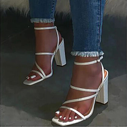 Купить Woman Summer Buckle Sandals 2021 Womens Narrow Band High Heels Women Pumps Female Shoes Plus Size Ladies Square Toe Footwear