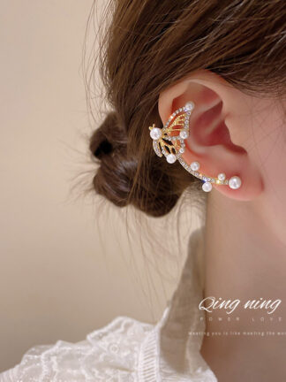 Купить 925 Silver Needle Korean Dongdaemun Fashion Pearl Diamond Butterfly Studs Ear Clip One-Piece Earrings Hair Accessories Women