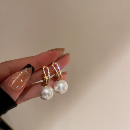 Купить Real Gold Plated 925 Silver Needle Pearl Fine Zircon-Embedded Earrings Korean Style Ear Studs Personalized Temperament Earrings