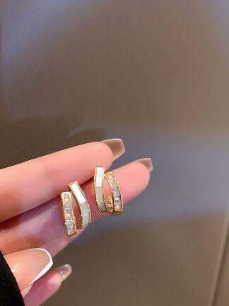 Купить Genuine Gold Plated 925 Silver Needle Zircon Shell Earrings Korean Fashion All-Match Simple Stud Earrings High-Grade eardrop for Women