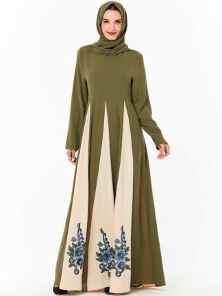 Купить Elegant Embroidery Muslim Dress Women Big Swing Cotton Turkey Moroccan Kaftan Hijab Vestidos Floral Islamic Dubai Clothing Abaya