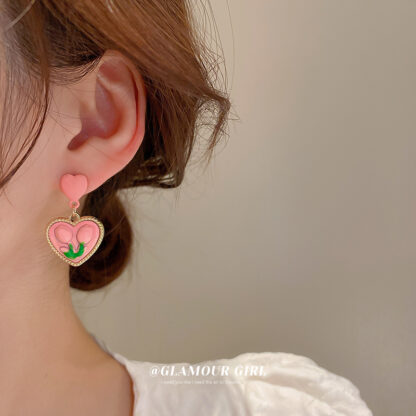 Купить Silver Needle Flower Lovely Heart-Shaped Sweet Earrings Korean Girlish Heart Ear Studs Earrings Spring Simple Cute eardrop