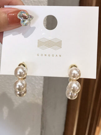 Купить 925 Silver Needle South Korea Dongdaemun Pearl round Ear Ring Fashion Minimalism Earrings Online Influencer Refined Eardrop Earring Female
