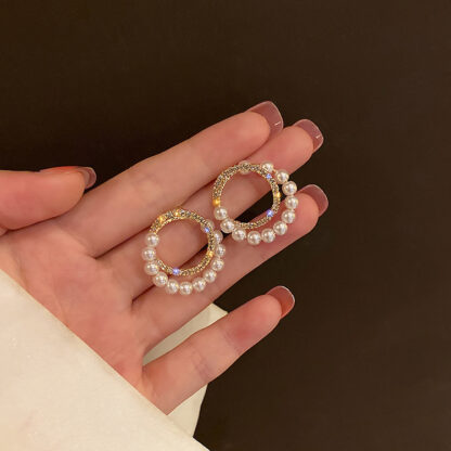 Купить 925 Silver Needle Pearl Ring Earrings Korean Graceful Online Influencer Geometric Earrings Internet Celebrity Minimalist Frosty Style Earrin