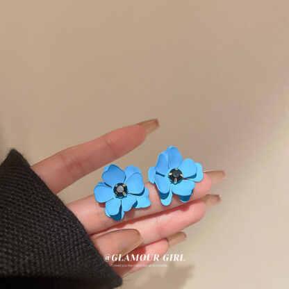 Купить Korean Silver Stud Rhinestone-Encrusted Solid Color Flower Earrings Cute Girl Classic Style Stud eardrop Fashion Internet Famous Personaliz