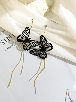 Купить 925 Silver Needle Retro Chinese Style Butterfly Long Fringe Earrings Womens Korean Temperamental Fairy Earrings eardrop