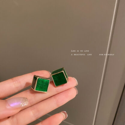 Купить 925 Silver Needle Three-Dimensional Geometric Square Stud Earrings Korean Stylish and Simple Personality Earrings Retro Hong Kong Style Grac