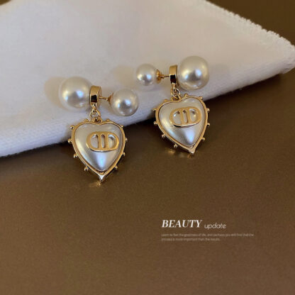 Купить Real Gold Plating 925 Silver Needle Pearl Heart Alphabet Letter Earrings Korean Special Interest Light Luxury Ear Studs Personalized Tempera