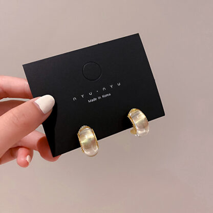 Купить 925 Silver Needle Korean Dongdaemun Fashion New Personalized C- Shaped Opal Stone Ear Studs Earrings Hot Selling Temperament Earrings Women