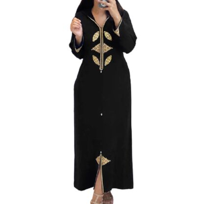 Купить Elegant Autumn Muslim Dress Women Abaya 2021 African A Line Hooded Long Dresses Robe Plain Casual RetroFemme Maxi Vestiods Mujer