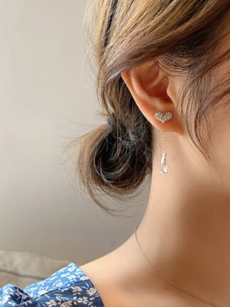 Купить 925 Silver Needle Korean Dongdaemun Elegant Heart Crystal Earrings Fashion Long Earrings Internet Celebrity New eardrop Women