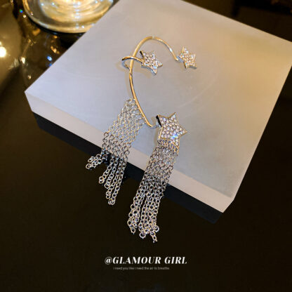 Купить Diamond XINGX Tassel Ear Hanging Single Korean High-Grade Rococo Style Non-Piercing Ear Clip Earrings Graceful eardrop