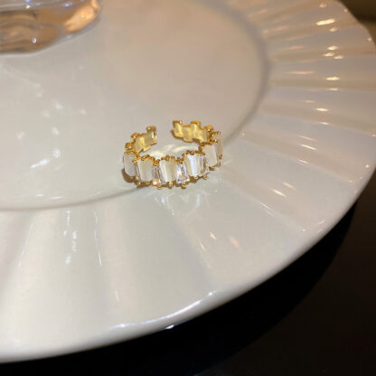 Купить Real Gold Electroplated Korean Zircon Opal Geometric Open Ring Ins Design Sense Affordable Luxury Fashion Ring Bracelet