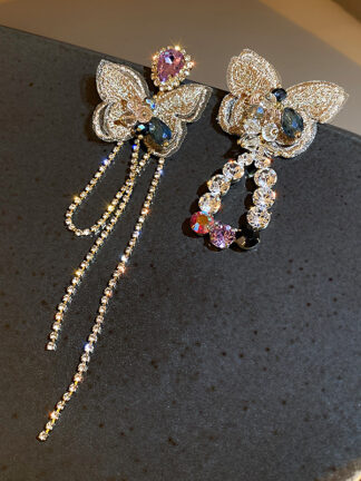 Купить 925 Silver Needle Korean Fashion New Asymmetric Diamond Crystal Butterfly Earrings Earrings Hot Selling Temperament eardrop Female