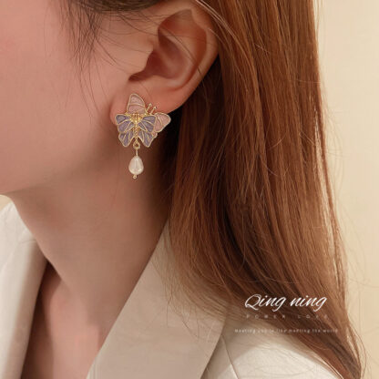 Купить 925 Silver Needle Korean Fashion Simple Super Fairy Earrings Pearl Butterfly Sweet Earrings Unique Design eardrop for Women