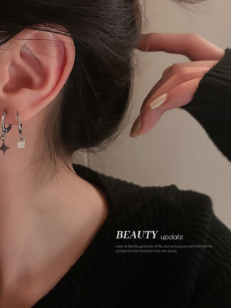 Купить Cherry Tassel Chain Ear Clip Set XINGX Small Lock Metal Design Sense Earrings Korean Ins Frosty Style Earrings