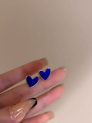 Купить 925 Silver Needle Love Heart Stud Earrings Korean Fresh Blue Salt Series Girly Heart-Shaped Earrings Simple Graceful Petite eardrop