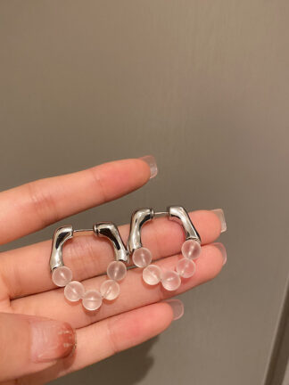 Купить Korean Ins Style Pearl Transparent Matte Beads Ear Clip Minority Design Earrings All-Match Fashion Elegant and Personalized Earrings