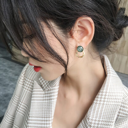 Купить 925 Silver Needle Vintage Green Brushed round Studs Women Temperament Hong Kong Style Simple Earrings Trendy eardrop Women