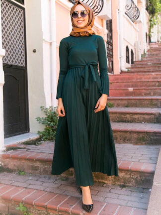 Купить Kalenmos Ramadan Islamic Clothes Muslim Dress Women Party Night Turkey Abaya Wrinkle Flare Sleeve Drapted Solid Pleated Dresses