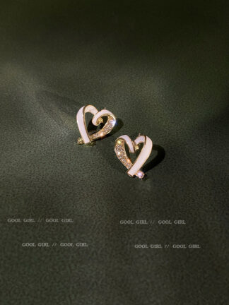 Купить 925 Silver Needle Korean Fashion Personality Trendy Ear Studs Dripping Oil Diamond Love Heart Earrings Online Influencer Refined Design Earr
