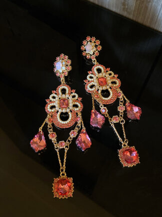 Купить 925 Silver Stud Rhinestone-Encrusted Pearl Pink Crystal Tassel Earrings French Vintage Court Style Earrings Light Luxury eardropfor Women